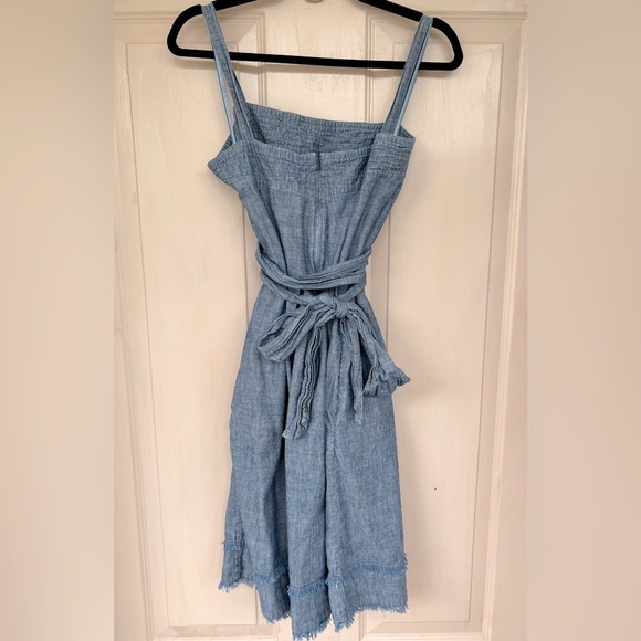 Talbots Chambray Midi Dress 10P Blue Sleeveless Frayed Hem Fit & Flare - Picture 5 of 8